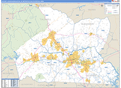 Hickory-Lenoir-Morganton Metro Area Wall Map Basic Style 2026